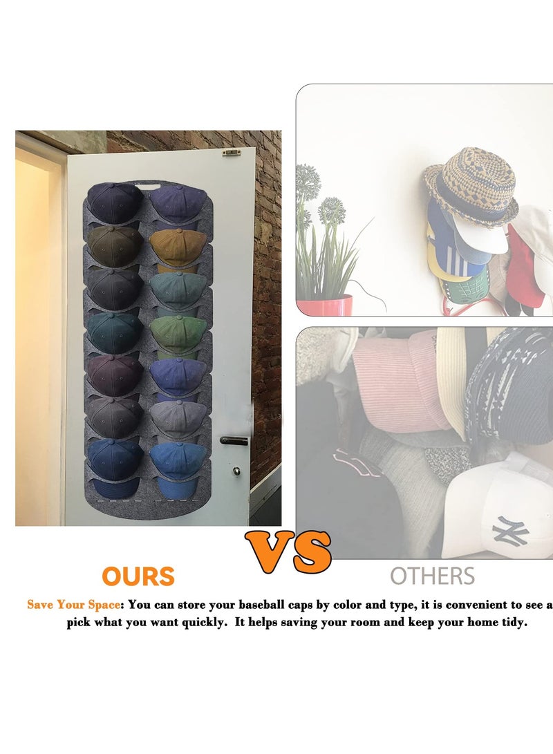 SOLARAE Over the Door Hat Rack, Door Baseball Caps Hat Organizer with 14 Pocket Baseball Hat Organizer, Cap Rack Storage Display Hanger Bag, Felt Hats Collection for Closet Wall - Image 5