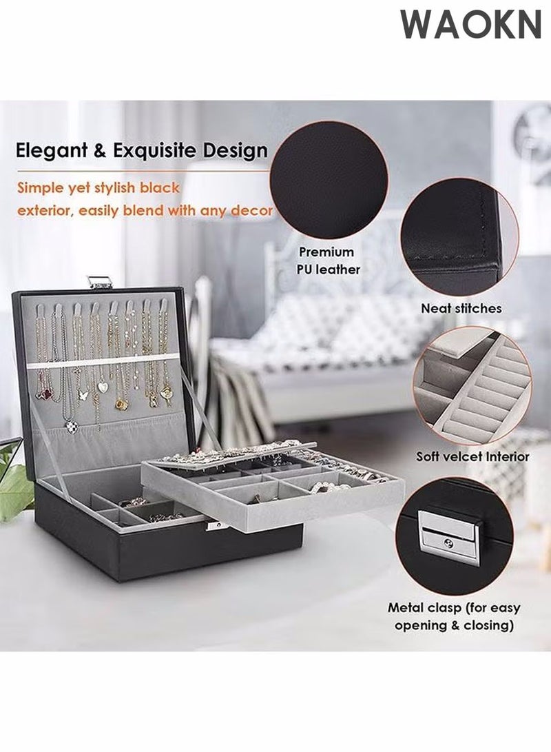 WAOKN Jewelry Tray for Women Girls, Multi-Functional Jewelry Organizer with Lid & Lock for Ring,Removable Partitions Earring, Stud, Necklace, Bracelet, Watch, Soft ice Velvet Jewelry Showcase Display Tray Black - Image 4