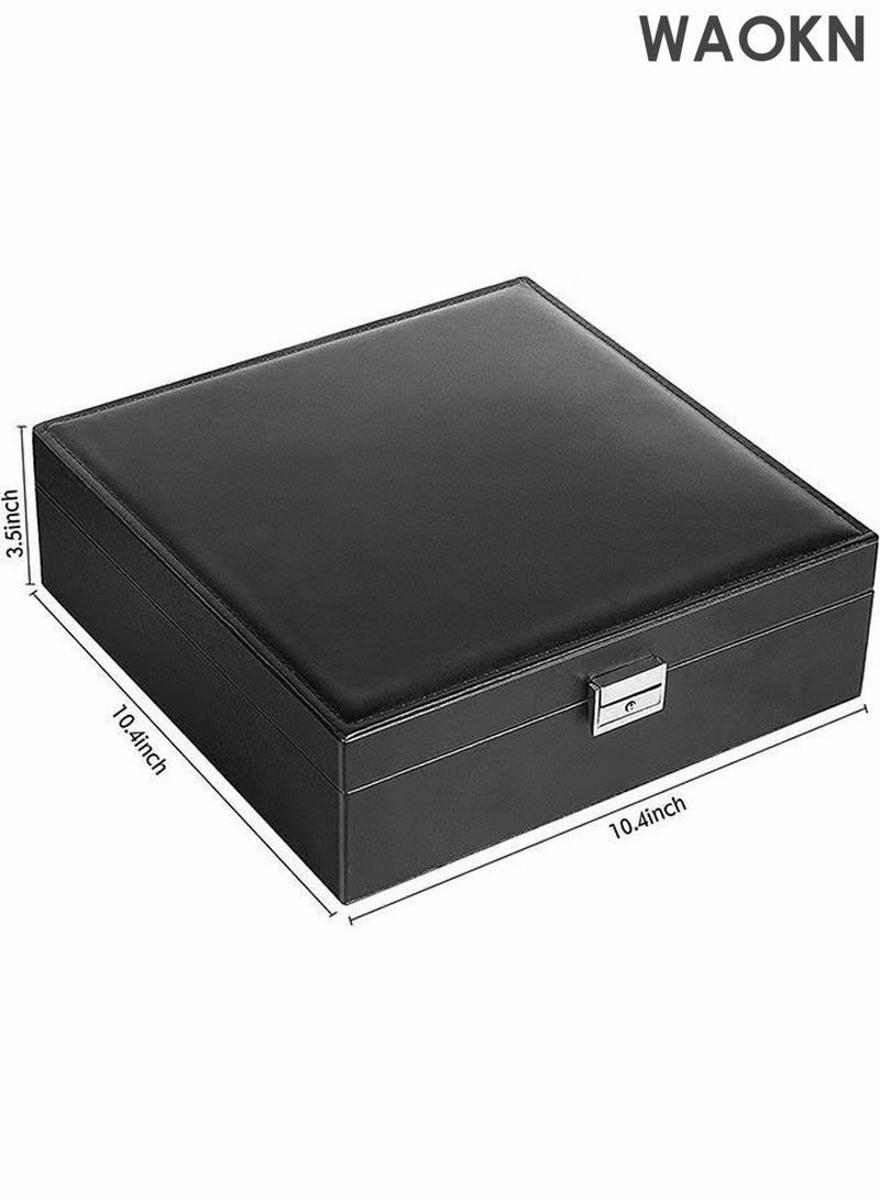 WAOKN Jewelry Tray for Women Girls, Multi-Functional Jewelry Organizer with Lid & Lock for Ring,Removable Partitions Earring, Stud, Necklace, Bracelet, Watch, Soft ice Velvet Jewelry Showcase Display Tray Black - Image 3