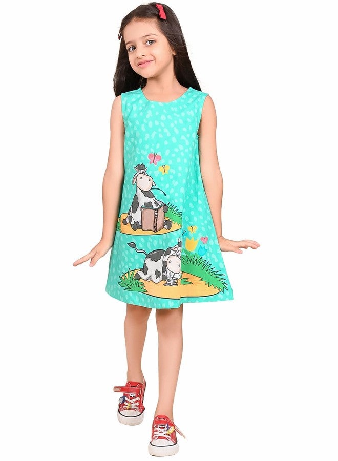 LILPICKS Cow Printed Sleeveless A-line DressFor Girls (Blue) (3-4Y) - Image 1