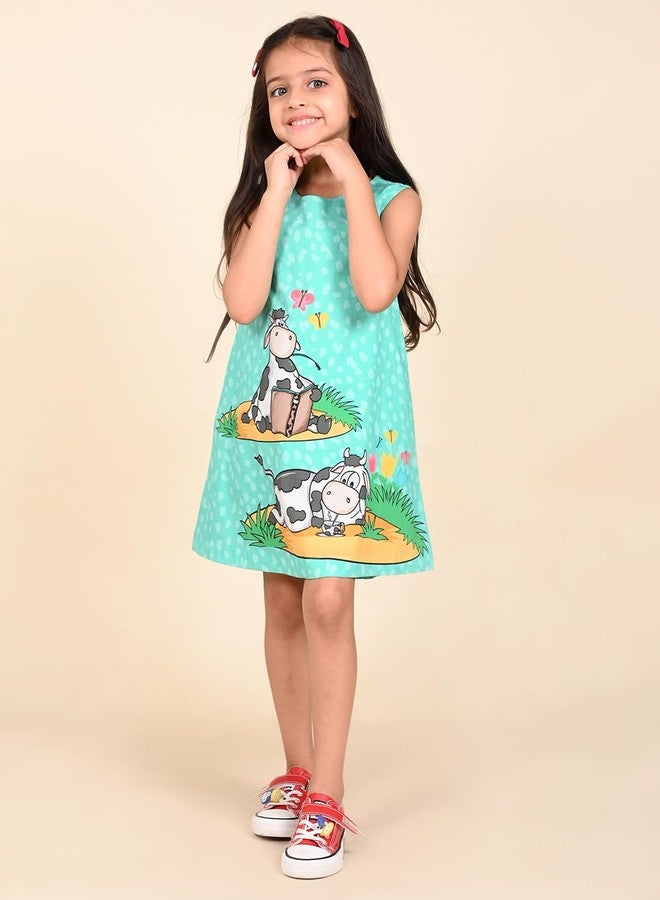 LILPICKS Cow Printed Sleeveless A-line DressFor Girls (Blue) (3-4Y) - Image 4