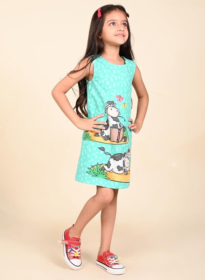 LILPICKS Cow Printed Sleeveless A-line DressFor Girls (Blue) (3-4Y) - Image 5