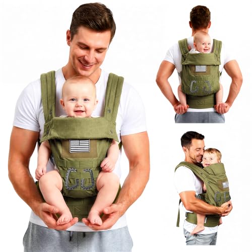 YESYBC Baby Carrier Lumbar Support Infant Carrier 036M 833 lbs with Foldable Headrest Carabiners for Big and Tall Parents Men Women Green - Image 1