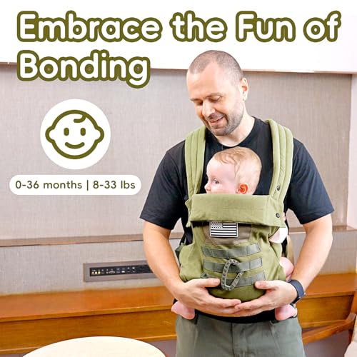 YESYBC Baby Carrier Lumbar Support Infant Carrier 036M 833 lbs with Foldable Headrest Carabiners for Big and Tall Parents Men Women Green - Image 3