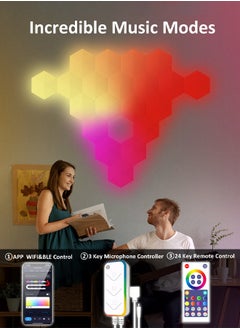 Bukela Smart Hexagon RGBIC Wall Panels - 15-Piece WiFi Gaming Lights with Music Sync, APP & Remote Control. Creative Home Decor for Living Room & Game Rooms, Ideal Gift  - Image 4