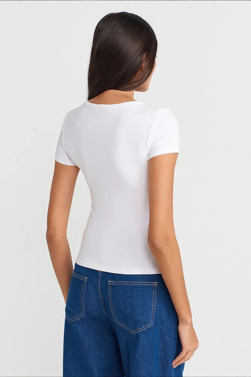 Dilvin White DILVIN Slim Fit V-Neck Button Blouse for Women | Best Price UAE