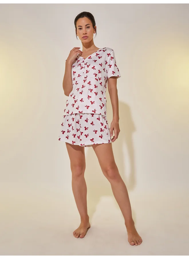 Take Two Take Two Graphic Print Short Sleeve T-Shirt and Shorts Pyjama Set