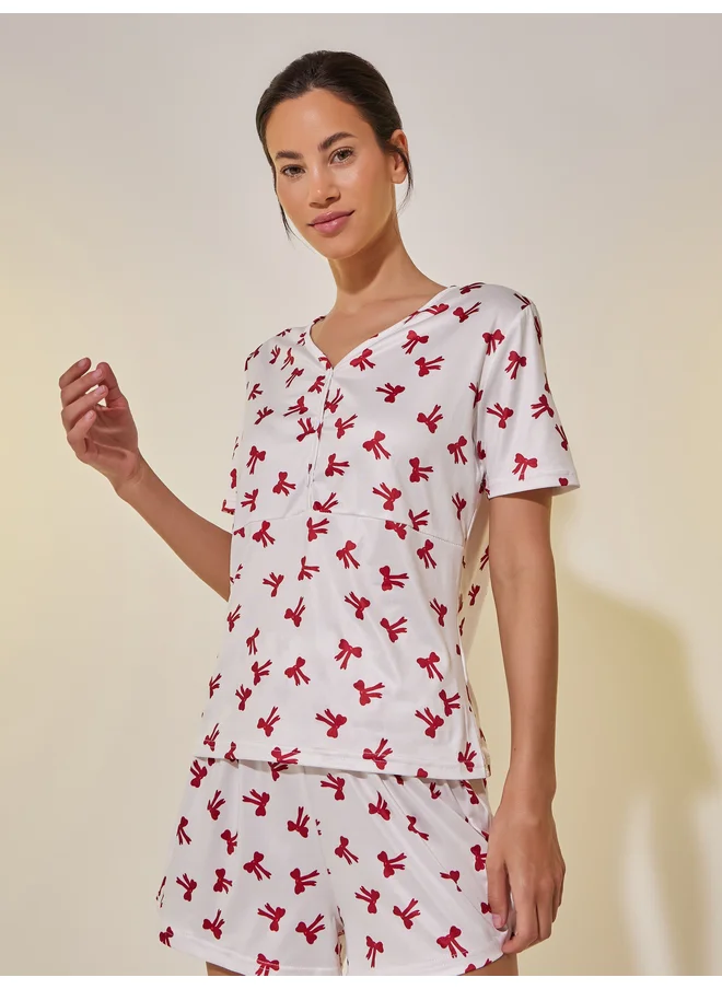 Take Two Take Two Graphic Print Short Sleeve T-Shirt and Shorts Pyjama Set