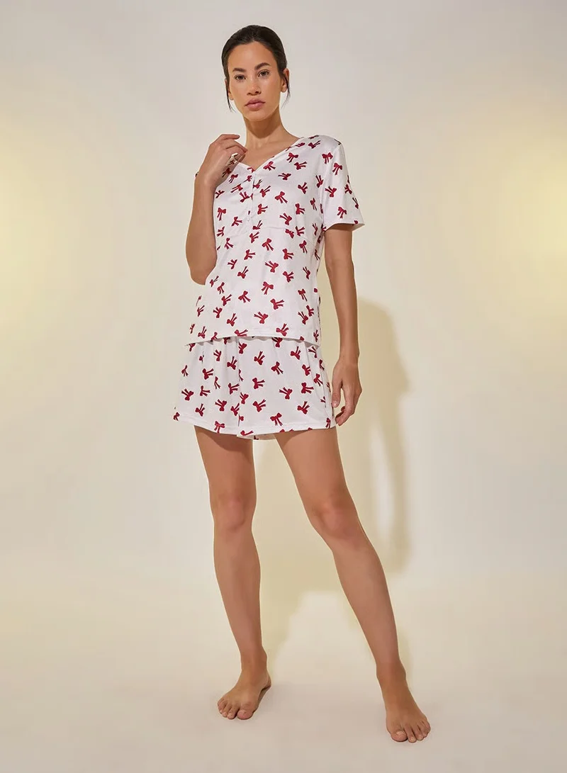 تايك تو طقم بيجامة قصير بأكمام قصيرة وطبعة جرافيك