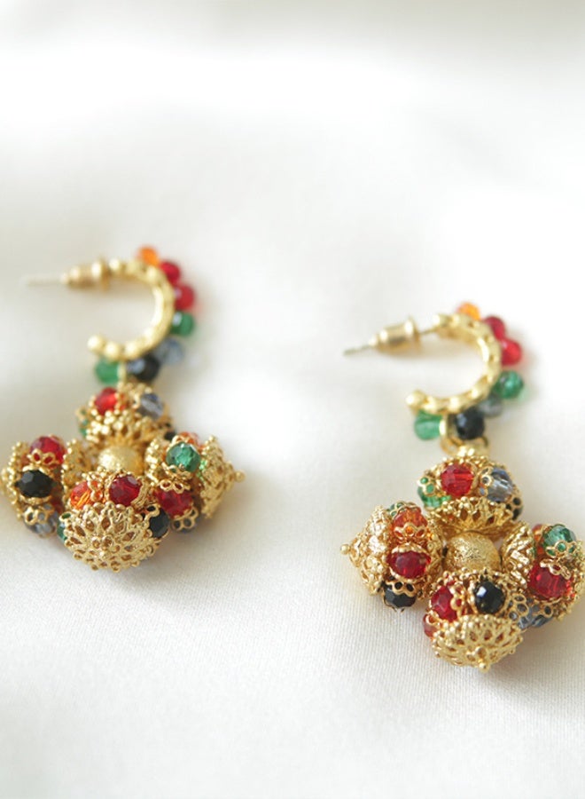 أقراط الحظ العتيقة الملونة على شكل عجلة غزل - Image 1