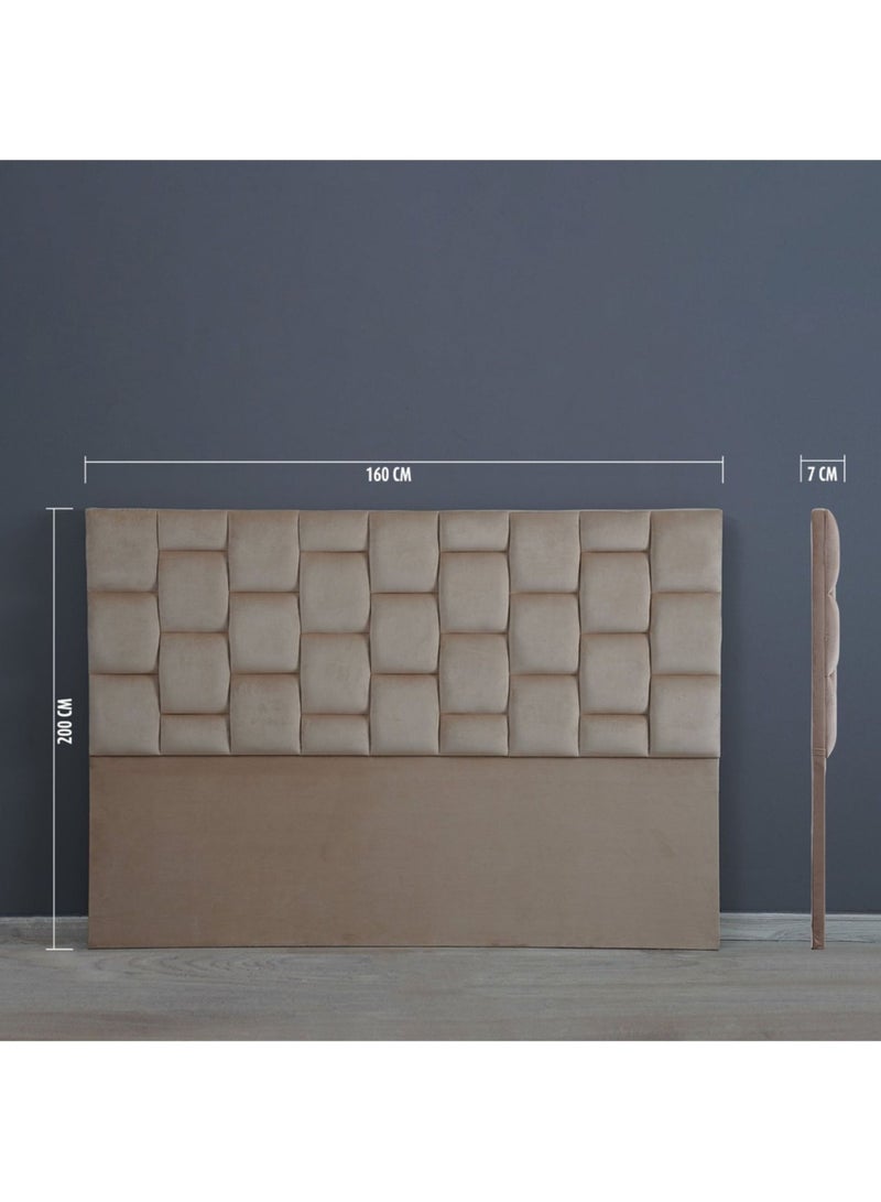 Karnak Estorn Upholstered Velvet Bed Frame Bedroom Furniture Strong And Sturdy Modern Design Wooden Bed Beige Queen 160x200cm - Image 3