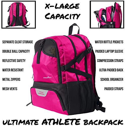 Athletico National Soccer Bag - Backpack for Soccer, Basketball & Football Includes Separate Cleat and Ball Holder (Pink) - Image 3