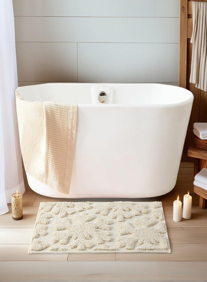 VivaNest Luxury Cream Beige Winter Snowflake Bathroom Mat, 17"x25" Extra Soft and Absorbent Microfiber Bath Rug, Non-Slip TPR Back, Plush Shaggy Bath Carpet for Floor - Image 3