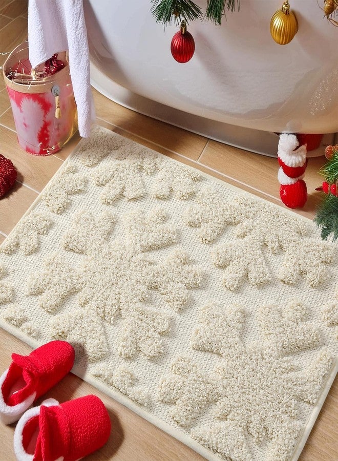 VivaNest Luxury Cream Beige Winter Snowflake Bathroom Mat, 17"x25" Extra Soft and Absorbent Microfiber Bath Rug, Non-Slip TPR Back, Plush Shaggy Bath Carpet for Floor - Image 1
