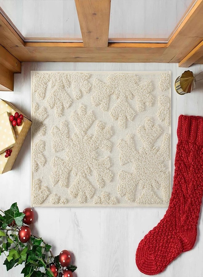VivaNest Luxury Cream Beige Winter Snowflake Bathroom Mat, 17"x25" Extra Soft and Absorbent Microfiber Bath Rug, Non-Slip TPR Back, Plush Shaggy Bath Carpet for Floor - Image 2