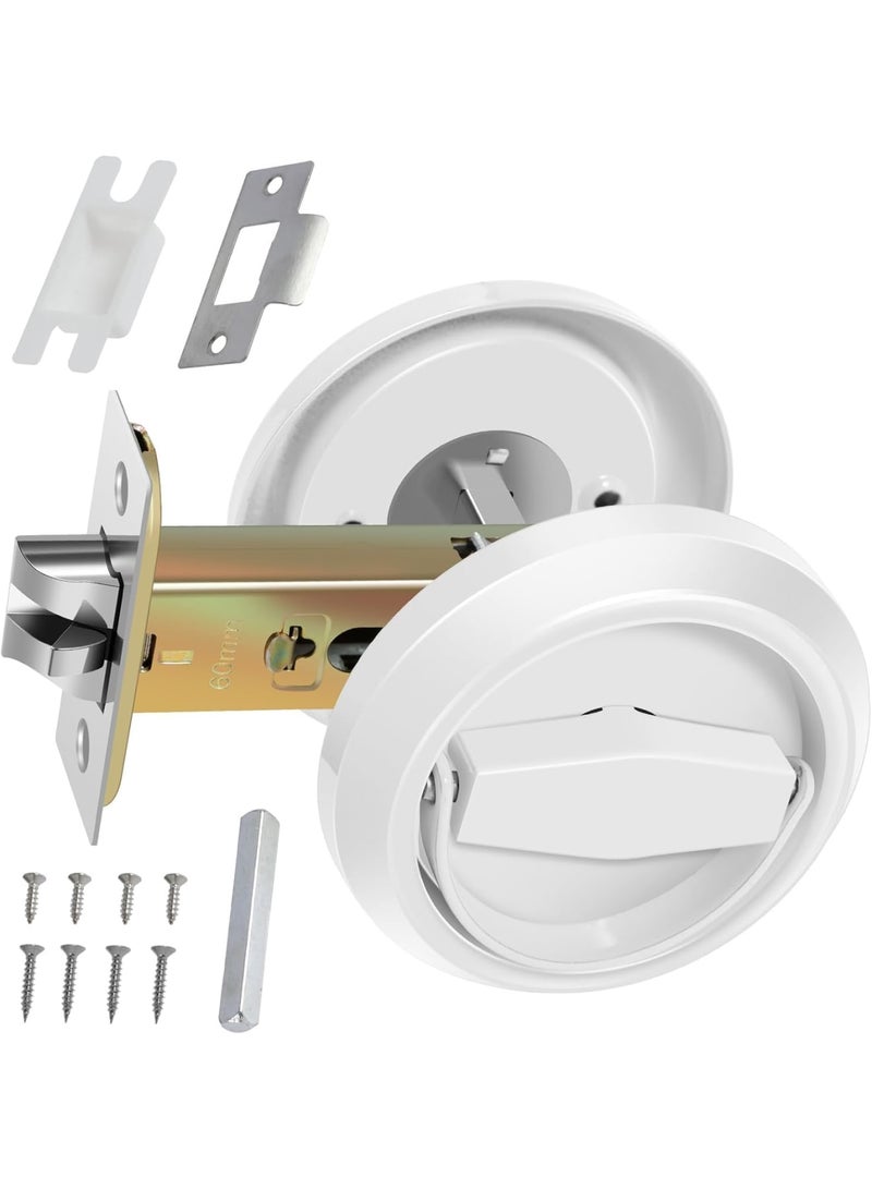 SYOSI Round Recessed Door Lock, Stainless Steel Hidden Cup Door Handle with Rustproof Finish, Privacy and Sliding Door Knob, Durable Pocket Door Hardware for Home Living Rooms White - Image 1