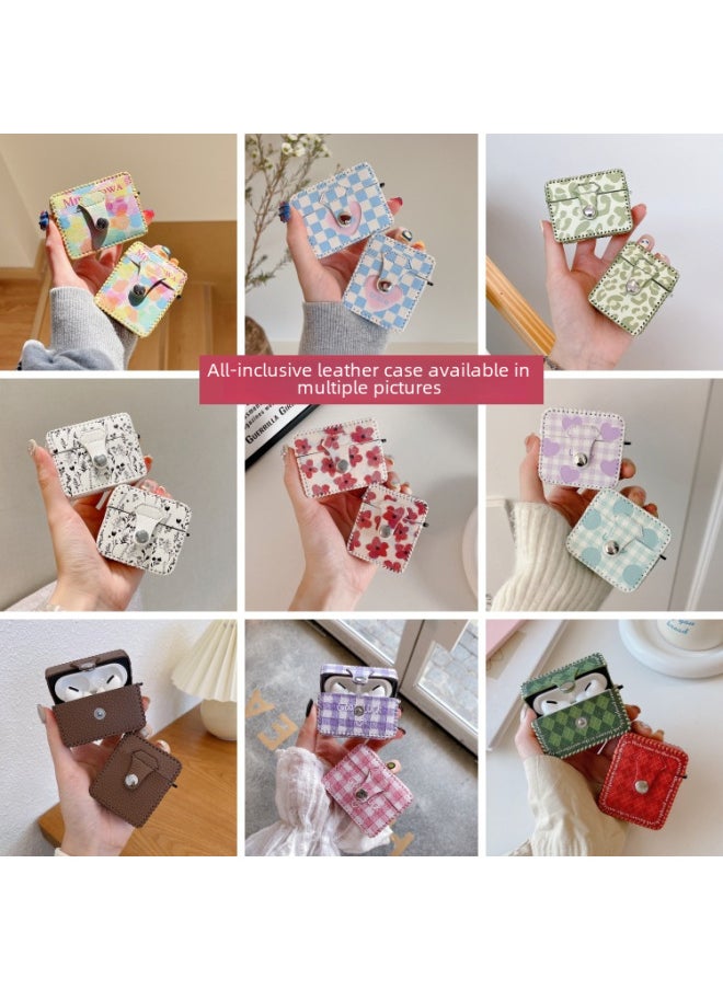 Generic - Suitable For AirPods 4 Headphone Case Cartoon All-inclusive Leather Case For Apple1/2 Generation Pro2 Bluetooth Protective Case One-piece Case-Color:One-piece Leather Case-purple Plaid-Model:Airpods Pro (protective Sleeve) - Image 1