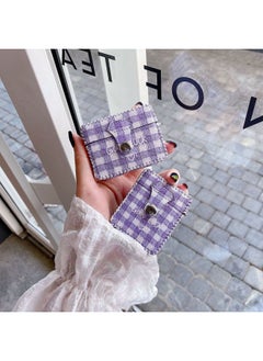 Suitable For AirPods 4 Headphone Case Cartoon All-inclusive Leather Case For Apple1/2 Generation Pro2 Bluetooth Protective Case One-piece Case-Color:One-piece Leather Case-purple Plaid-Model:Airpods Pro (protective Sleeve)