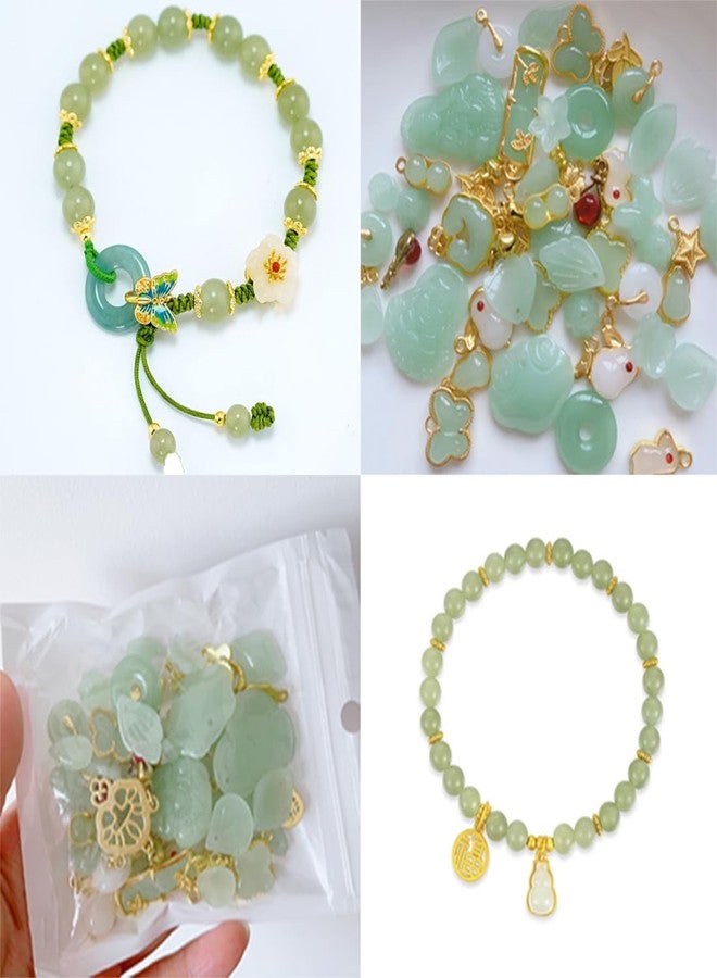SUKPSY 50Pcs Inlaid Alloy Imitation Jade Beads Accessories for DIY Jewelry Crafts Making,Assorted Shaped Spacer Charms Beads with Hole for DIY Necklace Bracelet Earrings Crafts Jewelry Making Kits - Image 5
