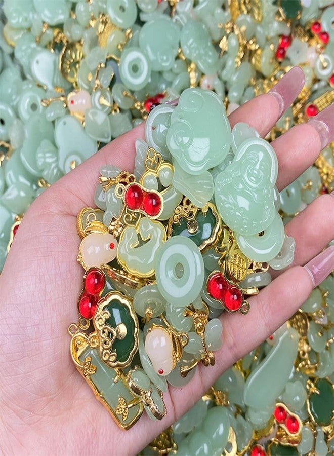SUKPSY 50Pcs Inlaid Alloy Imitation Jade Beads Accessories for DIY Jewelry Crafts Making,Assorted Shaped Spacer Charms Beads with Hole for DIY Necklace Bracelet Earrings Crafts Jewelry Making Kits - Image 3