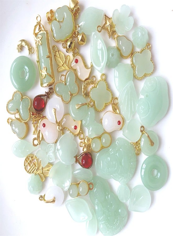 SUKPSY 50Pcs Inlaid Alloy Imitation Jade Beads Accessories for DIY Jewelry Crafts Making,Assorted Shaped Spacer Charms Beads with Hole for DIY Necklace Bracelet Earrings Crafts Jewelry Making Kits - Image 1