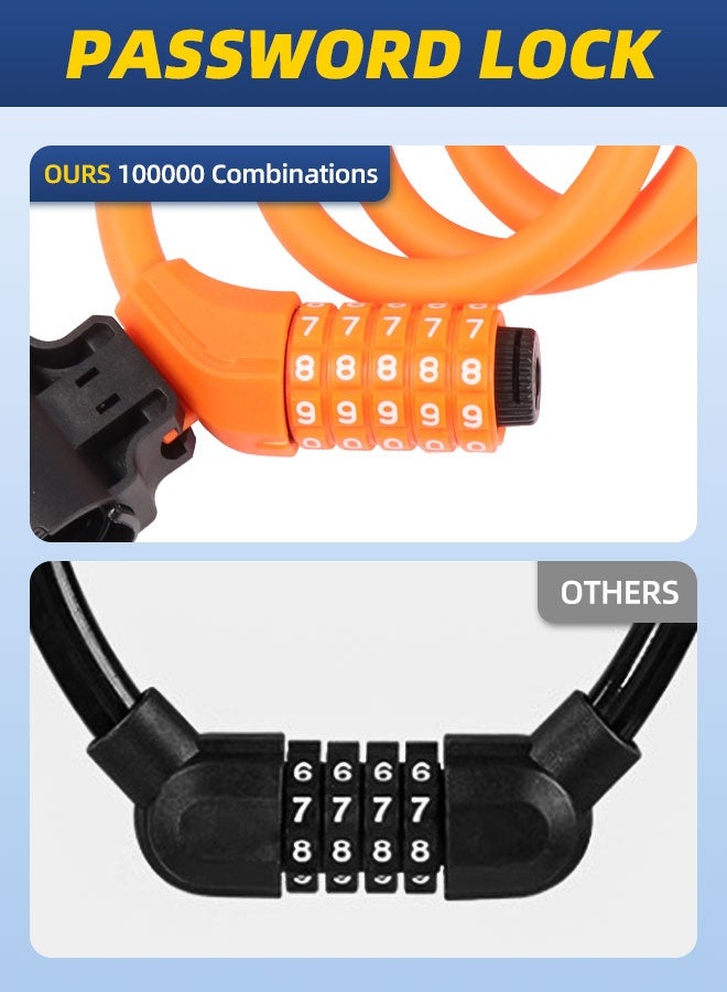 CREEPER قفل دراجة، 1200*12 مم، مع قاعدة قفل مجانية، قفل مركب برتقالي مكون من 5 أرقام - Image 3