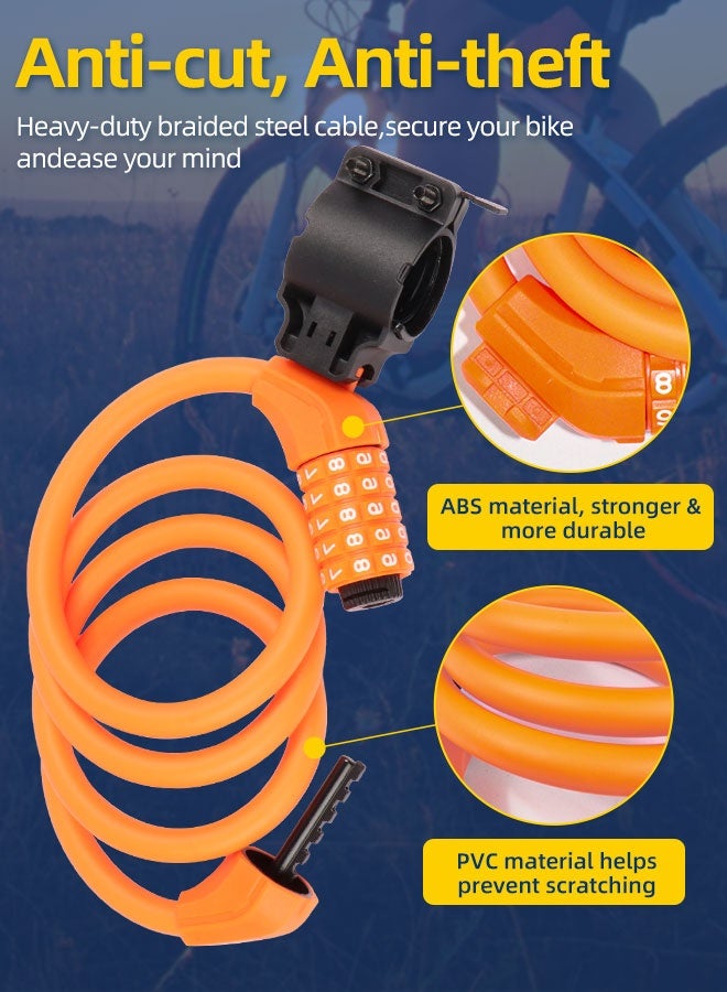 CREEPER قفل دراجة، 1200*12 مم، مع قاعدة قفل مجانية، قفل مركب برتقالي مكون من 5 أرقام - Image 4