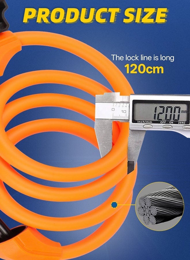 CREEPER قفل دراجة، 1200*12 مم، مع قاعدة قفل مجانية، قفل مركب برتقالي مكون من 5 أرقام - Image 2