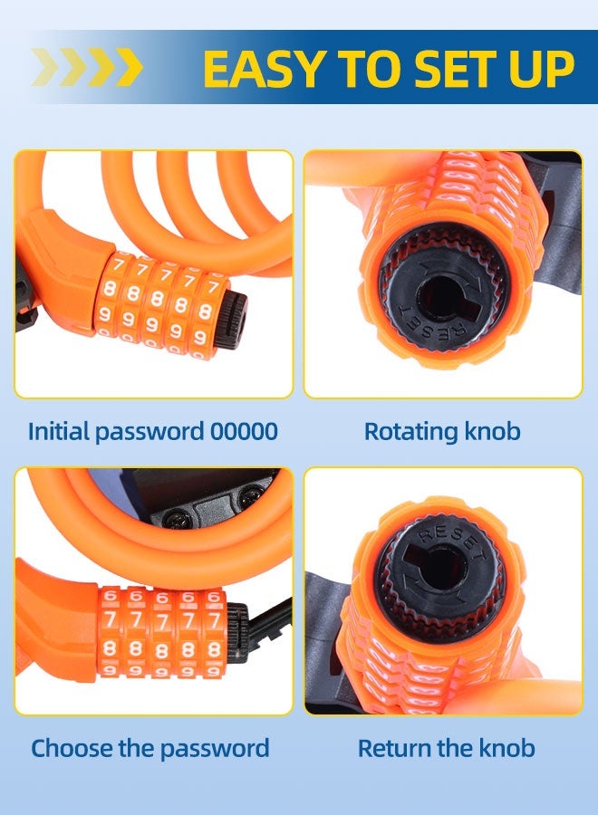 CREEPER قفل دراجة، 1200*12 مم، مع قاعدة قفل مجانية، قفل مركب برتقالي مكون من 5 أرقام - Image 5