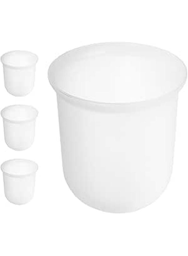 4 Piece Round Toilet Brush Holder Set Plastic Bathroom Storage Cup Semi White - Image 1