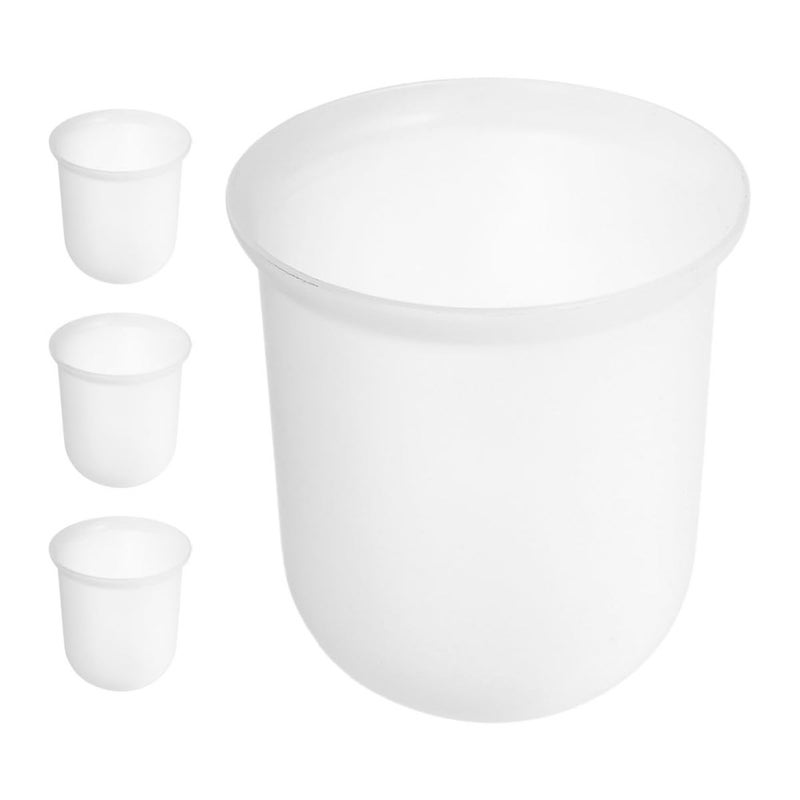 4 Piece Round Toilet Brush Holder Set Plastic Bathroom Storage Cup Semi White - Image 2