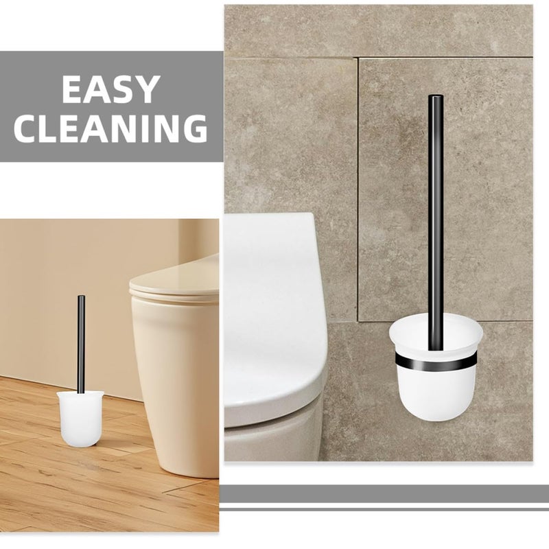 4 Piece Round Toilet Brush Holder Set Plastic Bathroom Storage Cup Semi White - Image 4