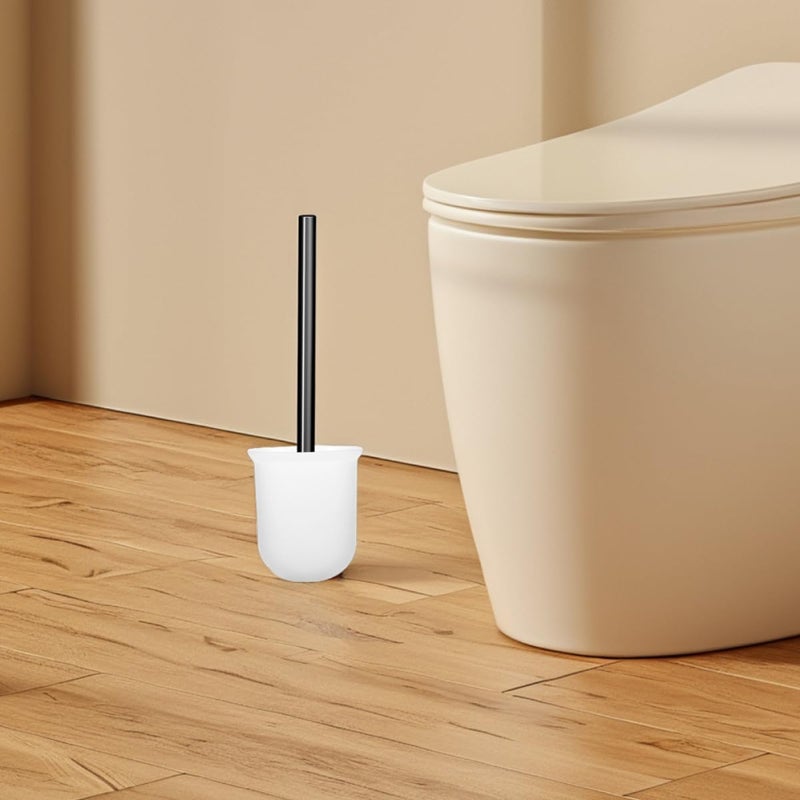 4 Piece Round Toilet Brush Holder Set Plastic Bathroom Storage Cup Semi White - Image 5