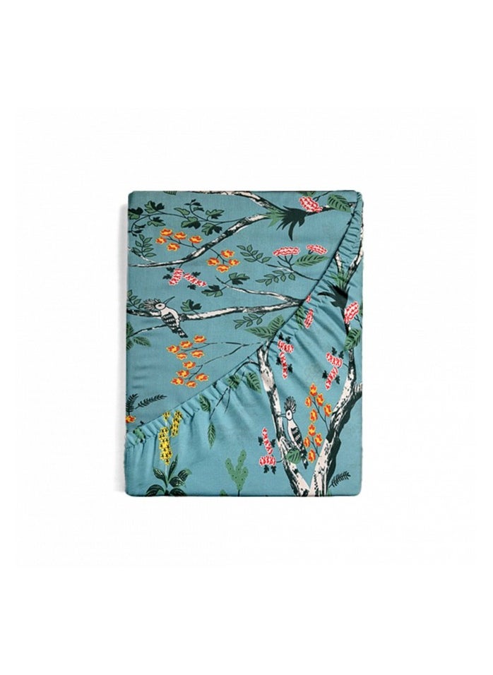Linen Thread 1-Piece Solid Fitted Sheet Green Flower Single Double Queen Size Made With 100% Cotton  - Image 2