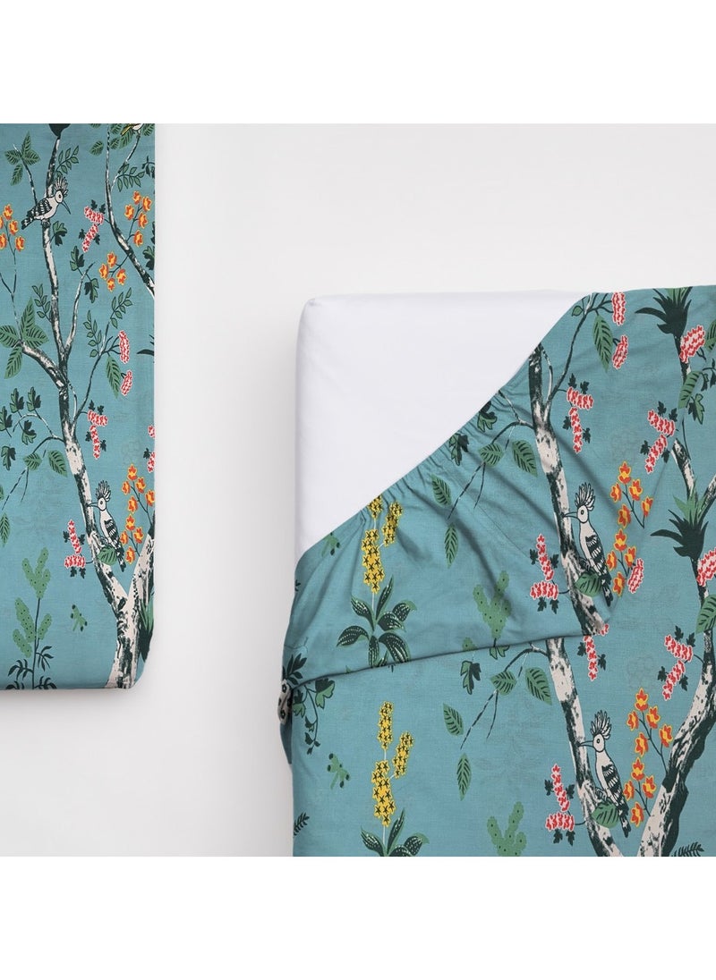 Linen Thread 1-Piece Solid Fitted Sheet Green Flower Single Double Queen Size Made With 100% Cotton  - Image 1