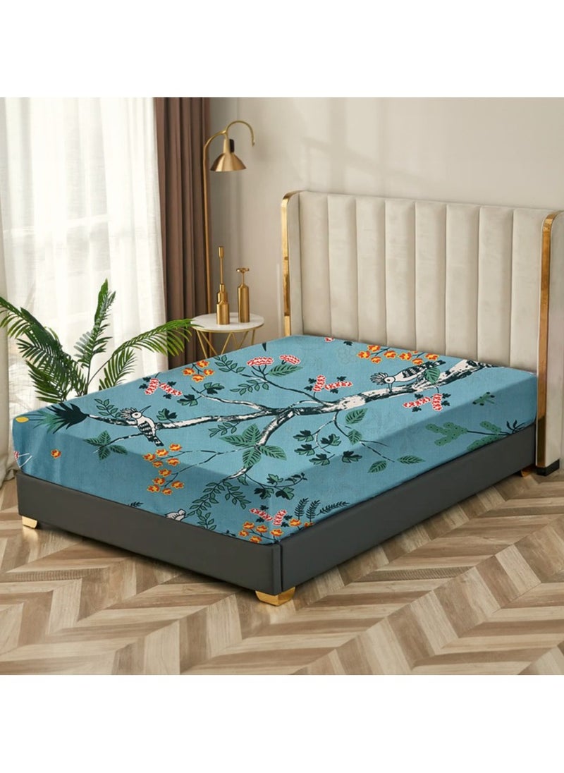 Linen Thread 1-Piece Solid Fitted Sheet Green Flower Single Double Queen Size Made With 100% Cotton  - Image 3