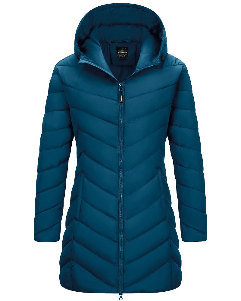 Outdoor Ventures Women's Long Hooded Lightweight Puffer Coat Quilted Insulated Winter Jacket - Image 1
