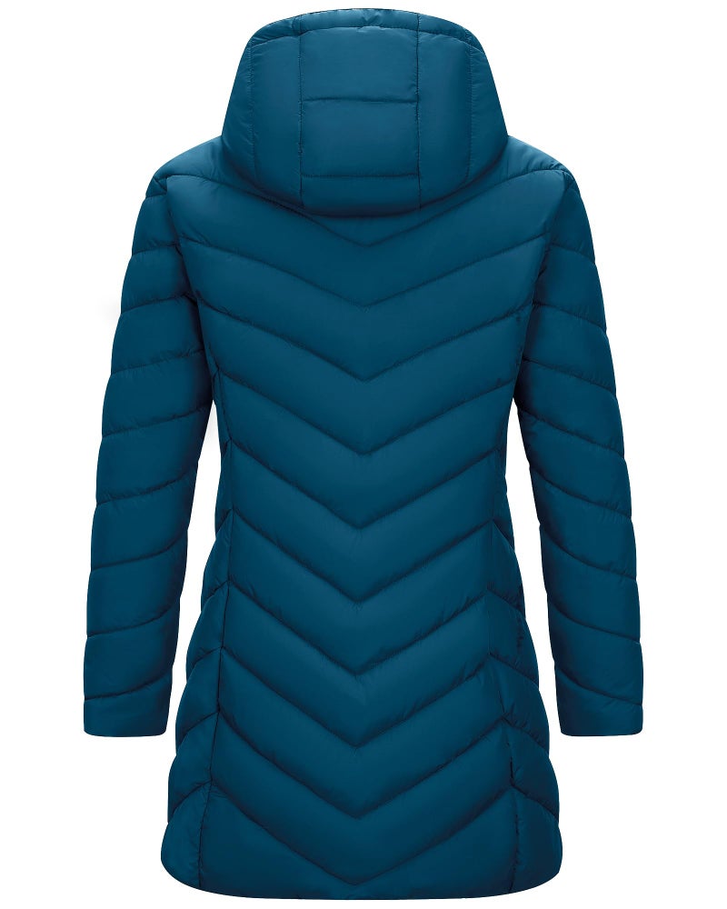 Outdoor Ventures Women's Long Hooded Lightweight Puffer Coat Quilted Insulated Winter Jacket - Image 5