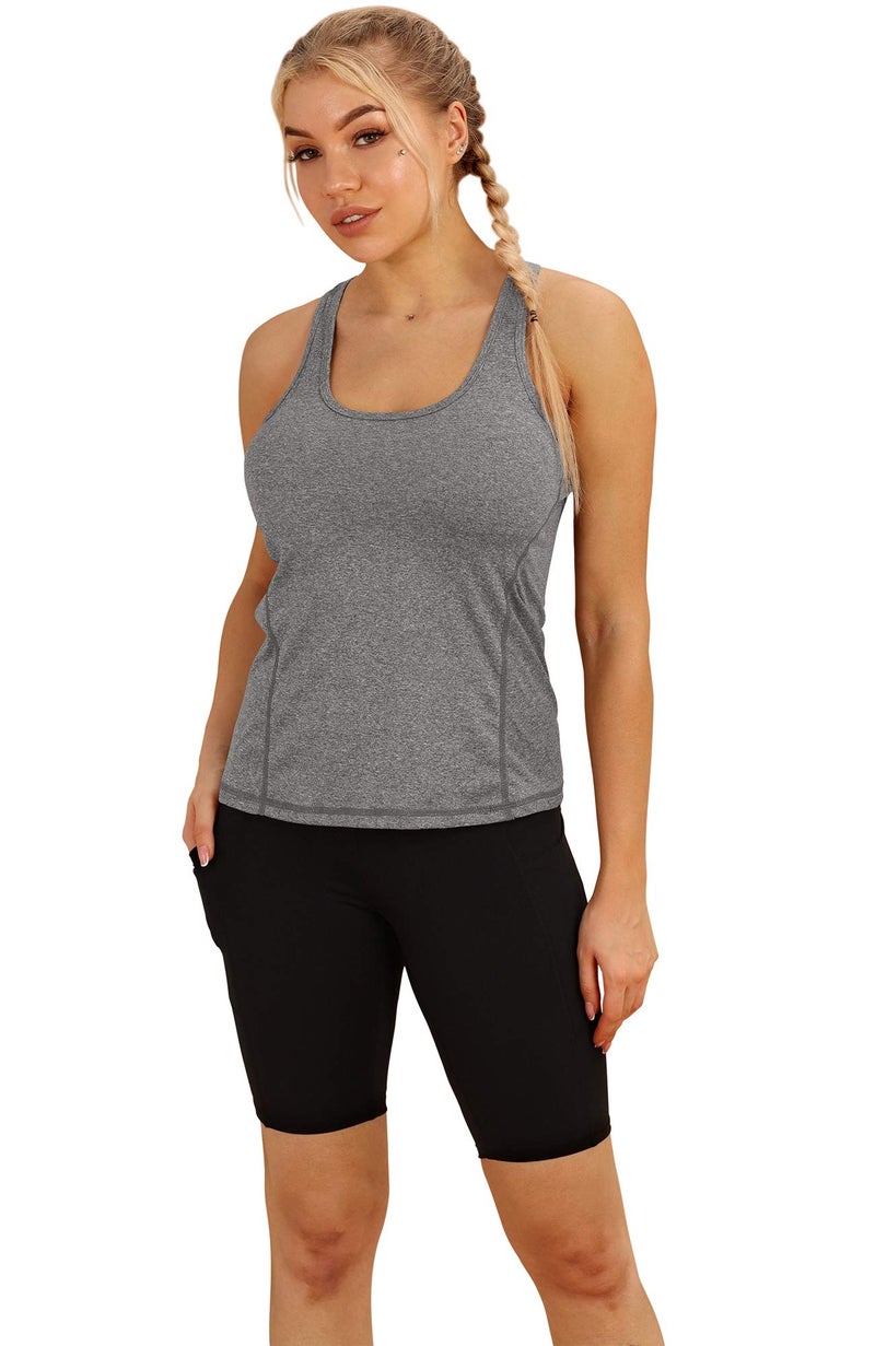 icyzone Workout Tank Tops for Women - Racerback Athletic Yoga Tops, Running Exercise Gym Shirts(Pack of 3) (Black/Gray/White, Medium) - Image 3