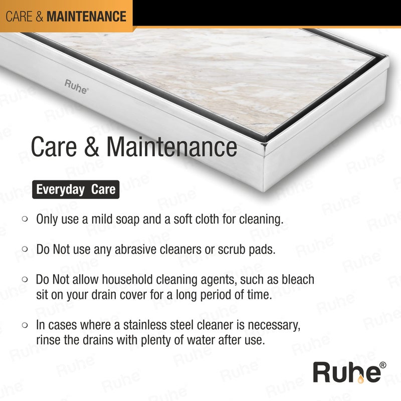 Ruhe® Tile Insert Shower Drain Channel | 18 x 5 Inches Waste Water Floor Drain for 13mm Tile | 304 Stainless Steel Invisible Shower Drain Channel | Drain Channel with Cockroach Trap and Side Hole - Image 2