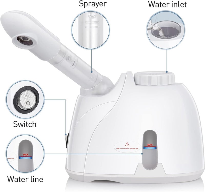 CINIDY Facial Steamer K-33S Face, Nose, And Cough Steam Vaporizer, Nozzle Inhaler, Facial Sauna, And Facial Steamer Machine For Adults And Kids Men,And, Women Multipurpose Steamer (White A+) - Image 2