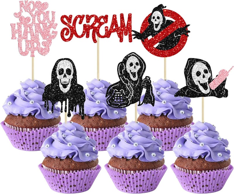 Ephlyn 24Pcs Horror Movie Cupcake Toppers Halloween Horror Classic Sceam Cupcake Picks Characters Killer Birthday for Halloween Movie Theme Baby Shower Cake Decorations Supplies - Image 1