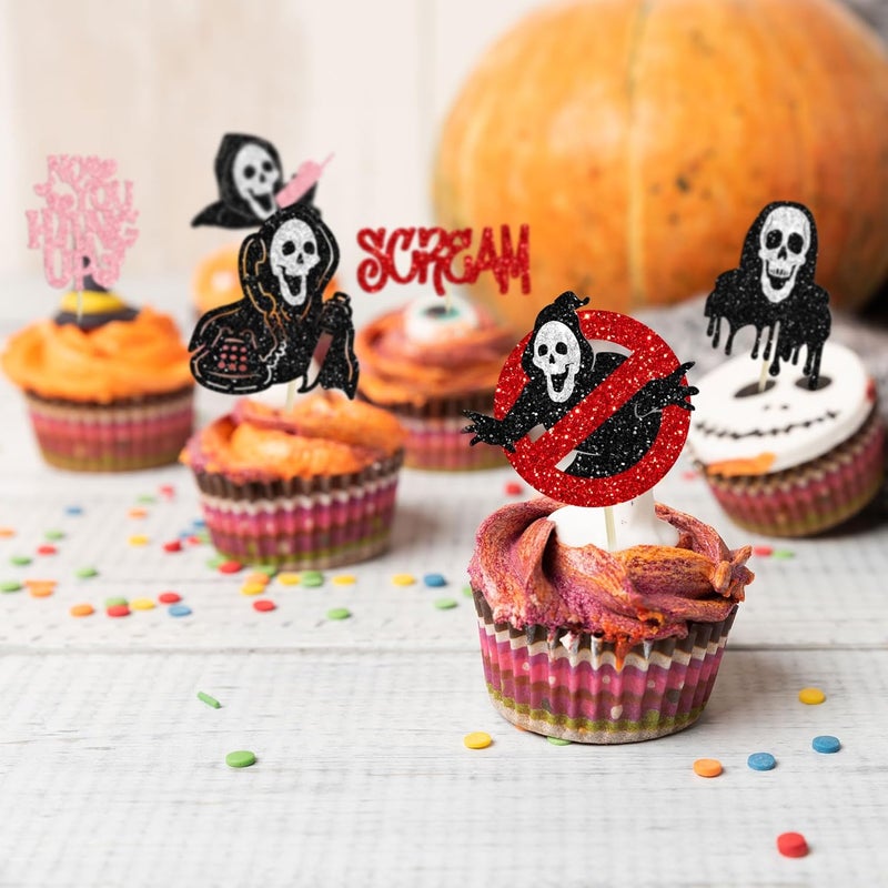 Ephlyn 24Pcs Horror Movie Cupcake Toppers Halloween Horror Classic Sceam Cupcake Picks Characters Killer Birthday for Halloween Movie Theme Baby Shower Cake Decorations Supplies - Image 5
