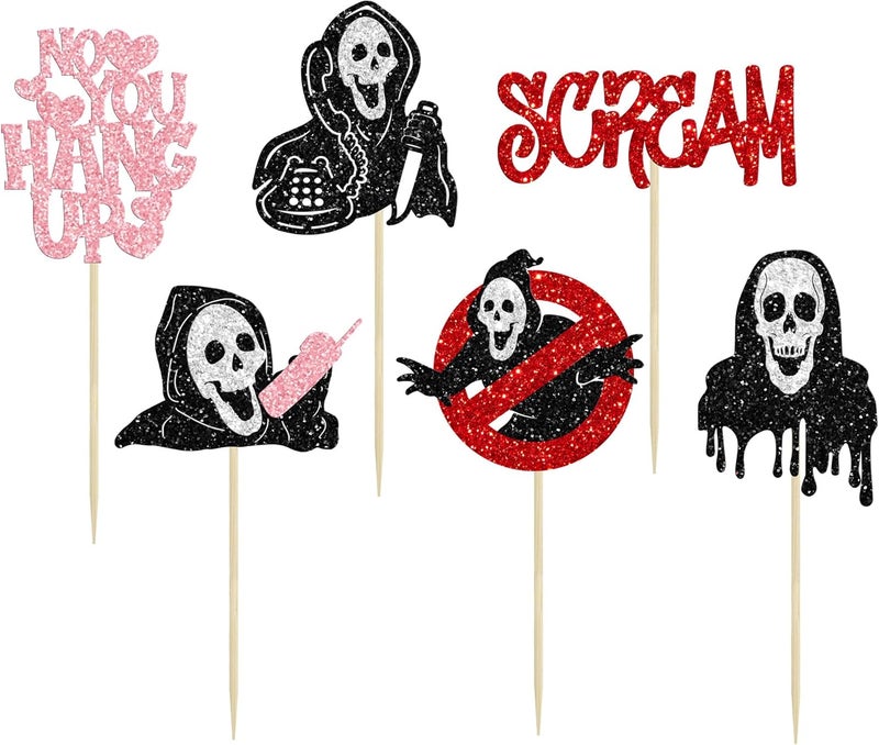 Ephlyn 24Pcs Horror Movie Cupcake Toppers Halloween Horror Classic Sceam Cupcake Picks Characters Killer Birthday for Halloween Movie Theme Baby Shower Cake Decorations Supplies - Image 3