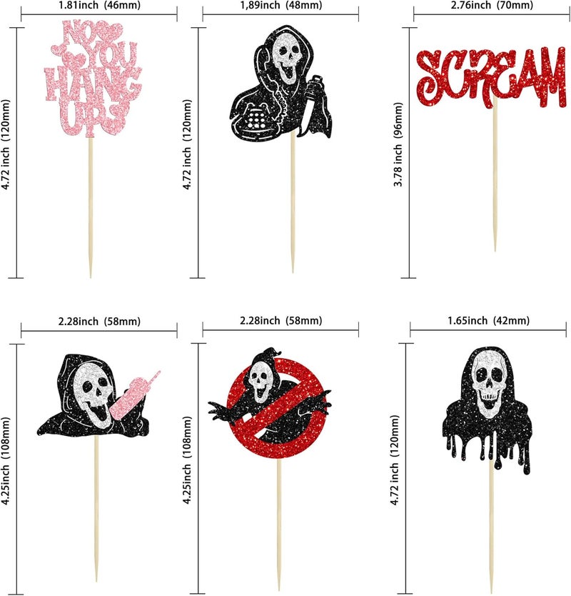 Ephlyn 24Pcs Horror Movie Cupcake Toppers Halloween Horror Classic Sceam Cupcake Picks Characters Killer Birthday for Halloween Movie Theme Baby Shower Cake Decorations Supplies - Image 2