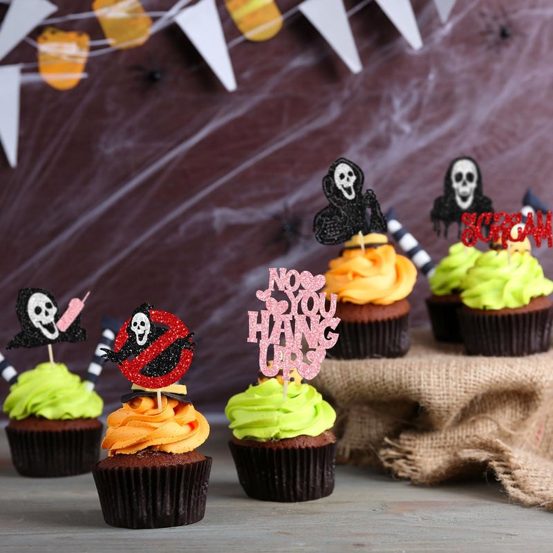 Ephlyn 24Pcs Horror Movie Cupcake Toppers Halloween Horror Classic Sceam Cupcake Picks Characters Killer Birthday for Halloween Movie Theme Baby Shower Cake Decorations Supplies - Image 4