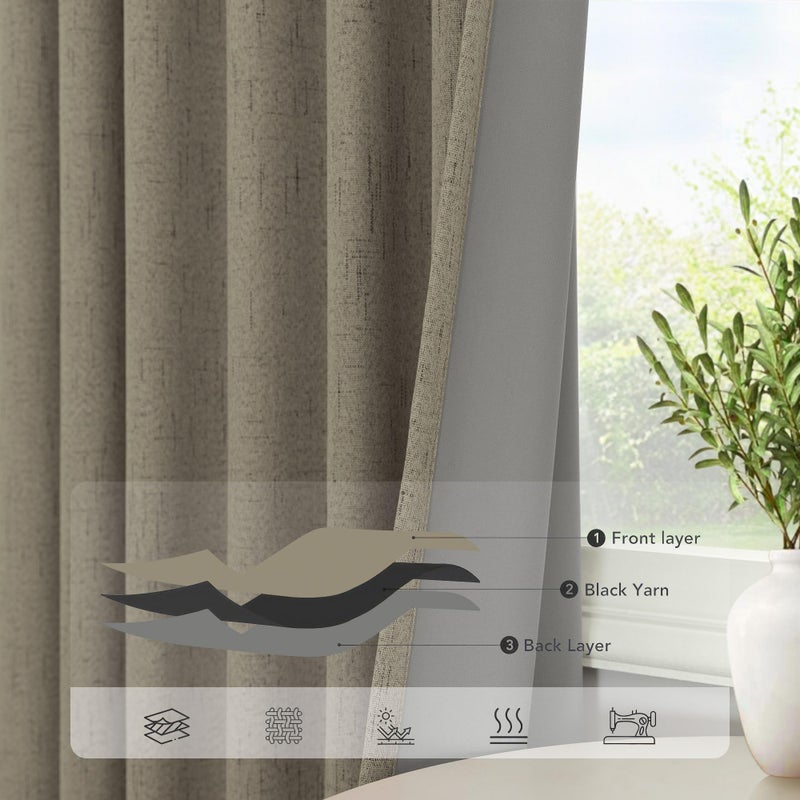 Pitalk Taupe Blackout Curtains 84 Inches Long for Bedroom 2 Panel Burg Linen Textured Room Darkening Drapes Thermal Insulated Dark Brown Curtains for Living Room Window Modern Farmhouse 84 Inch Length - Image 5