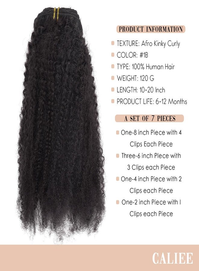 Caliee Afro Coily 3C and 4A Clip in Hair Extensions 100% Virgin Human Hair for Black Women Afro Kinky Curly Double Weft, 7 Pieces, 14 Inch - Image 4