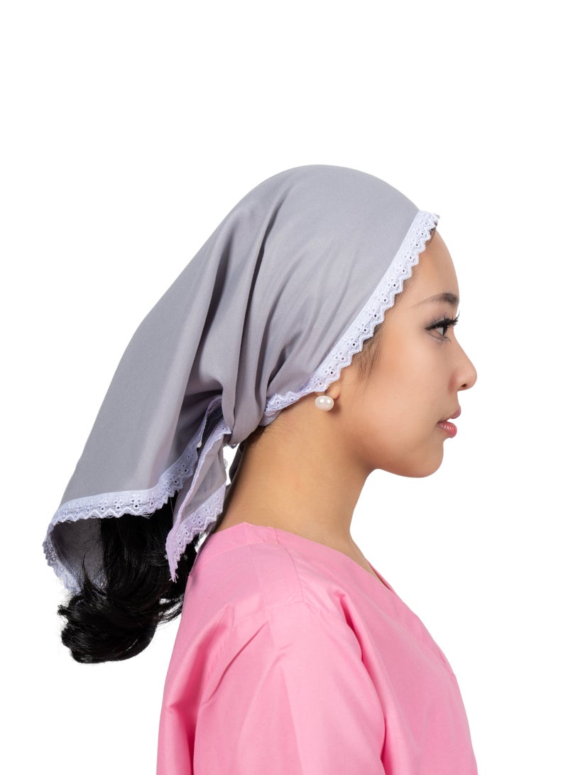 abshir Elegant Square Scarf, White Lace Trim, Soft Lightweight Fabric, Khadama/babysitter/nanny/housemaid/Head Cover COTTON,FREESIZE - Image 2