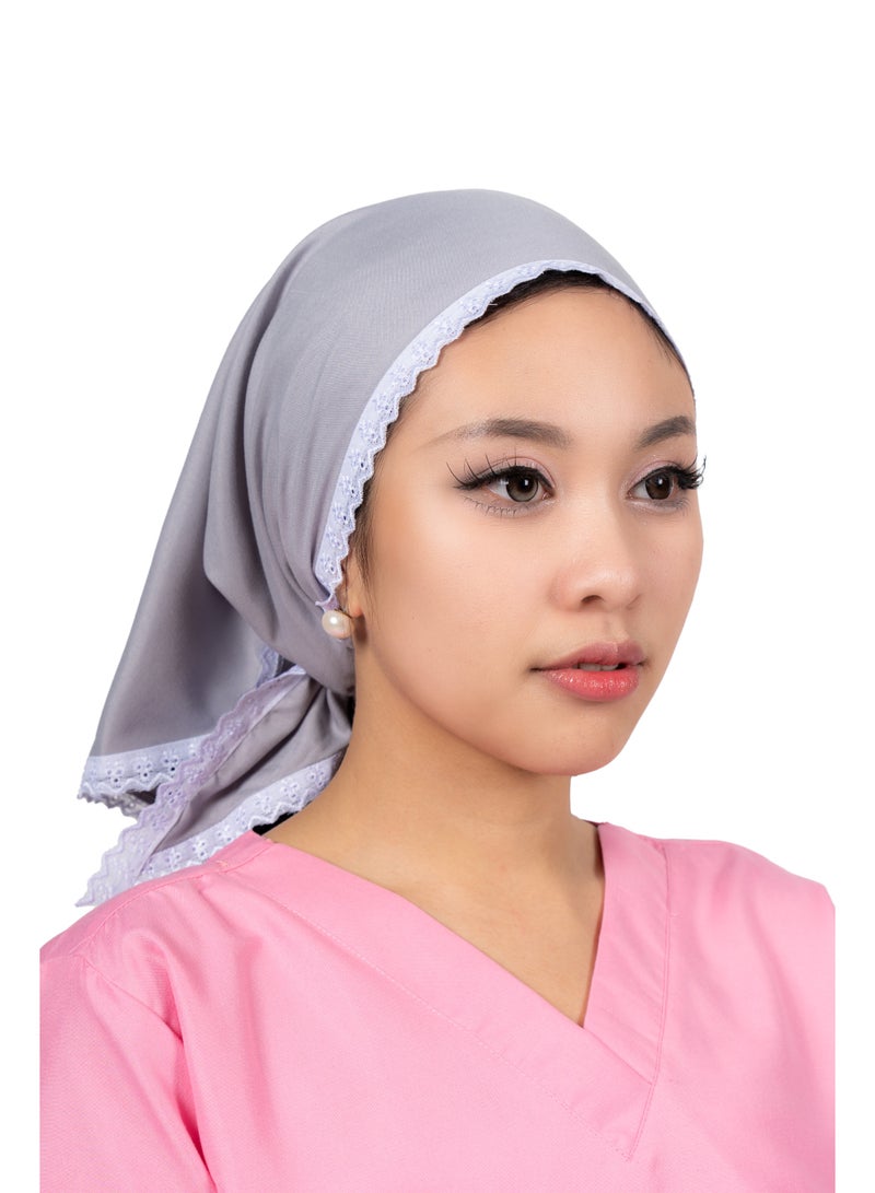 abshir Elegant Square Scarf, White Lace Trim, Soft Lightweight Fabric, Khadama/babysitter/nanny/housemaid/Head Cover COTTON,FREESIZE - Image 3